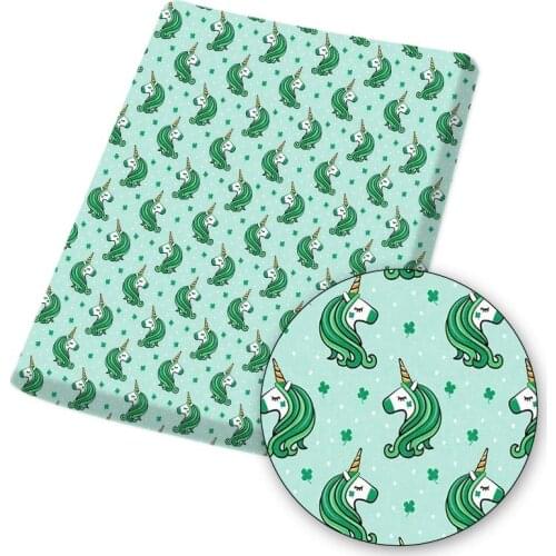 Polyester Cotton Fabric Unicorn Printed Green Cloth Sheets Mask Material Home Textile Garment Sewing Crafts 45*145cm 1pc