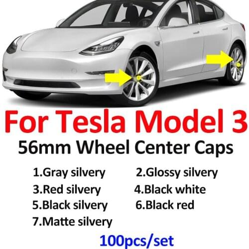 100pcs/set Wholesale For Tesla Model 3 Car Wheel Center Cap Hub Covers XWC1385-01 2.2inch 56mm 57mm ABS Car Styling Red/Black