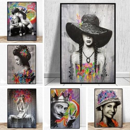 Sexy Women Colorful Hair Canvas Posters Banksy Stree Graffiti Art Abstract Painting Print Wall Pictures for Home Decor Cuadros