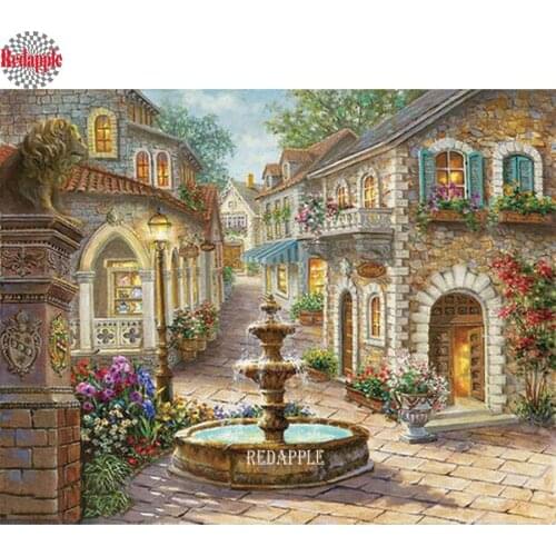 Fountain Landscape DIY diamond Painting 3d picture flower street Kits diamond embroidery full drill rhinestone mosaic home decor