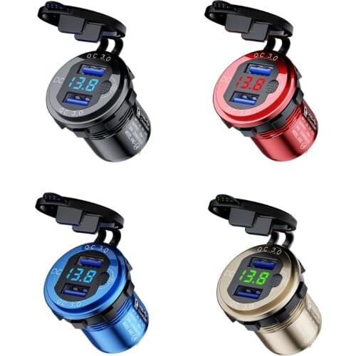 Universal DIY Waterproof Dual Ports USB Charger 5V/2.1A LED Power Adapter Socket with Cable for DC 12V-24V Cars Vehicles Boat