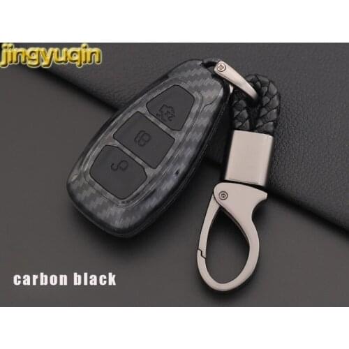 Jingyuqin Remote Car Key Carbon Fiber Case For Ford Fiesta Focus Mondeo C-Max B-Max Kuga 3 Buttons Smart Fob