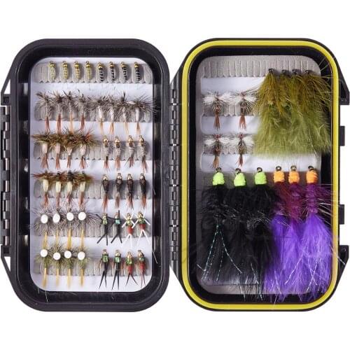 Bassdash Fly Fishing Flies Barbed Fly Hooks 62pcs with Waterproof Fly Box