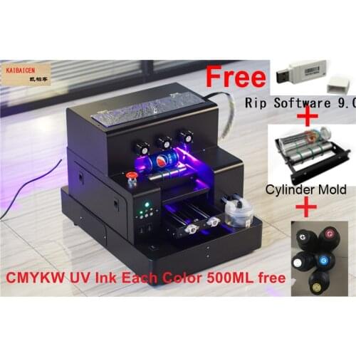 Large Stocks Automatic A4 UV Flat Cylinder Inkjet printer print on bottle, phone case ,metal plate, wooden, MDF ect. UV INK FREE