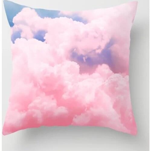 Pink Sky Clouds Decorative Cushion Cover Polyester Pillowcase 45*45 Planets Forest for Sofa Couch Bedroom Home Ins Dreamy Decor