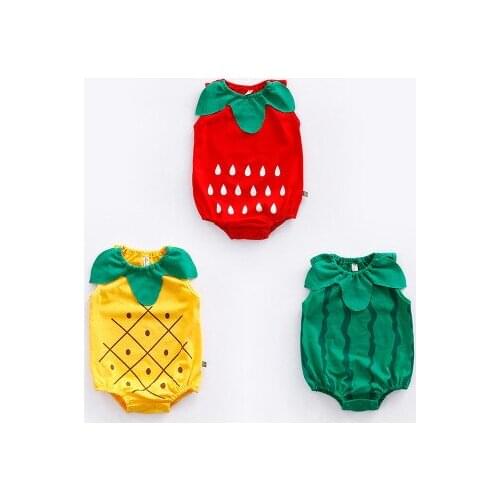 Lovely Infant Newborn Rompers Baby Boy Girl Clothes Cartoon Bodysuit Fruit Strawberry Pineapple Outfits Baby Sleeveless Jumpsuit