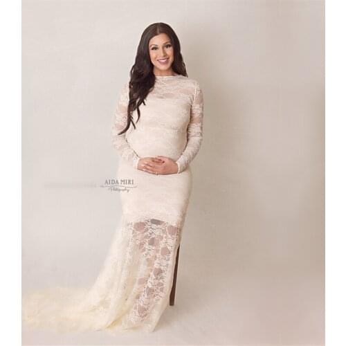 Maxi Lace Maternity Photography Dresses Long Sleeve Maternity Lace Gown Photo Shoot Stretchy Lace Pregnancy Dress