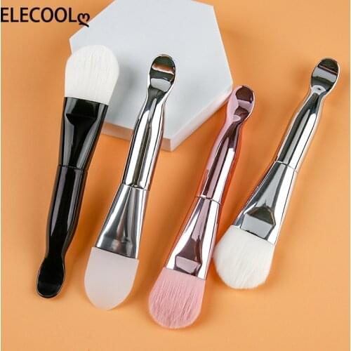 ELECOOL 1Pcs Metal Handle Makeup Brush For Liquid Foundation Facial Mask Portable Contour Brush Silicone Fiber Wool Cosmetic