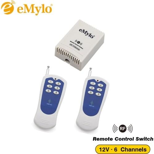 EMylo DC 12V 6-Ch Remote Control Switch Wireless RF 433Mhz Light Switch 2X White&Blue Transmitter Relay ,Momentary Smart Switch