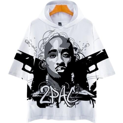 LUCKYFRIDAY 2Pac Rapper Mens T Shirts 3D Casual Summer Fashion Short Sleeve Hooded T-shirt Harajuku Hip Hop Streetwear Clothing