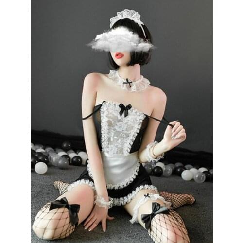 Lolita Hot Costume Baby-doll Dress Sexy Women Lingerie Lace Hem Sheer Cosplay Cute Sweet Maid Costume Women Maid Jumpsuit