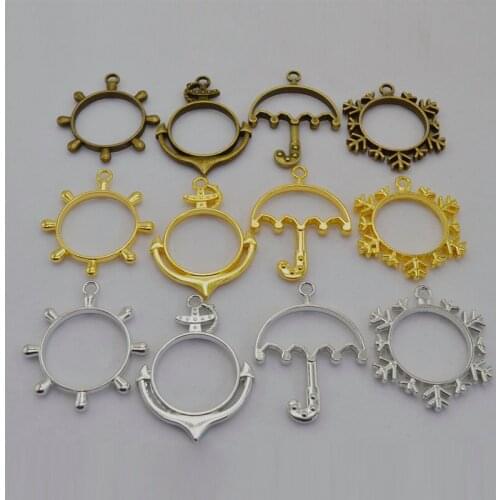 Cabochon UV Resin Epoxy alloy frame bottom Charm Photo Frame Bronze Tone Ancient Necklace Bracelet Pendant DIY Jewelry Supplies