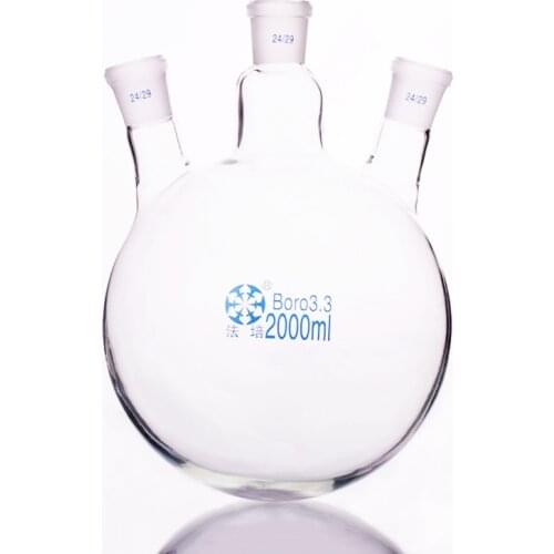 Three-necked flask oblique shape,with three necks standard grinding mouth,Capacity 2000ml,Middle joint 24/29,lateral joint 24/29
