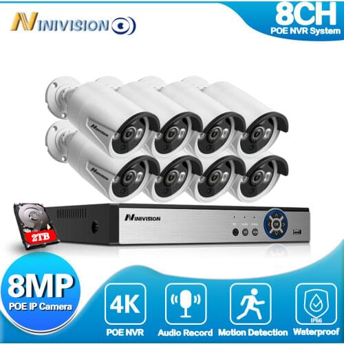 4K H.265+ 8CH 8MP POE Security Camera System Kit Audio Record Rj45 IP Camera Outdoor Waterproof CCTV Video Surveillance NVR Set