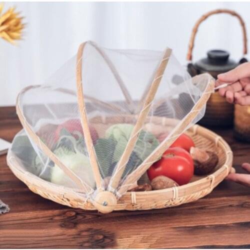 Food Tent Basket Tray Fruit Vegetable Bread Storage Basket With Mesh Net Cover