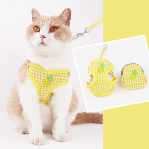 Pet Kittens Cats Accessories for Home Fruit Embroidery Leashes Breastplates Small Dog Puppy Harness for Cat Chest with Treat Bag