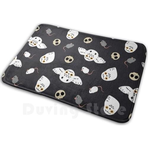 Halloween Snowy Owl Pattern Mat Rug Carpet Anti-Slip Floor Mats Bedroom Halloween Pattern Snowy Owl Skull Rats Rat Mouse Albino