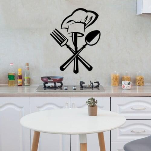 Creative Cutlery knife fork chef hat Wall Sticker for Kitchen restaurant decoration Mural Decals wallpaper home decor stickers