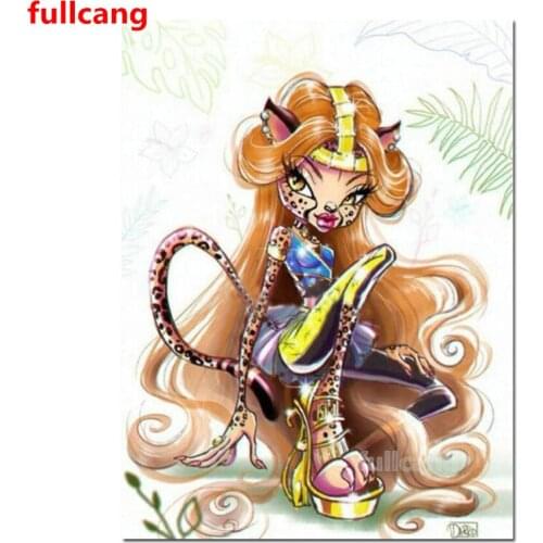 Square Round Drill 5D DIY Diamond Painting Cartoon leopard girl DIY Diamond Embroidery Cross Stitch 3D Home Decor Gift JX2308