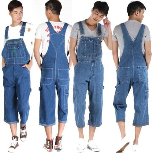 Mens Denim Shorts Large Size Strap Straight Pants Light Blue Jeans Mens Denim Overalls More Sizes 30-48 50