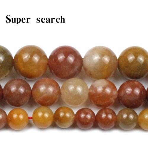 Natural Red Hair Crystal Stone Dark Yellow Jades Round Loose Beads Chalcedony for DIY Bracelet Jewelry Making 15"Strand 6/8/10mm