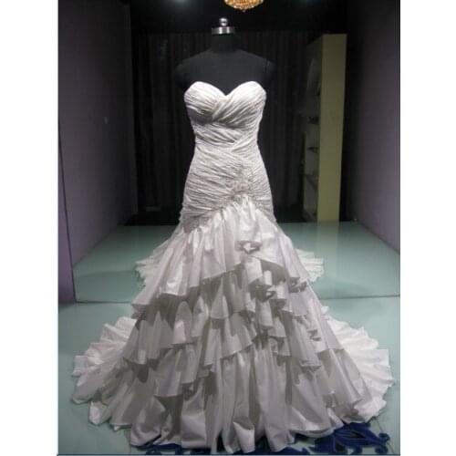 Casamento sexy sweetheart tiered taffeta vestido de noiva renda 2016 new ball bridal gowns romantic wedding Dress free shipping