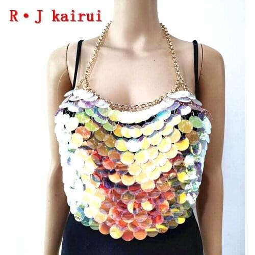 New Style RJPE03 Fashion Women Gold Color Chains Layers Colorful Plastic Pieces Top Neck Body Costume Chains Jewelry
