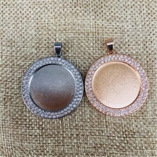 2pcs Round Crystal Zirconia Pendants Settings Base 25mm Blank Glass Cabochon Cameo Bezel Trays Setting For DIY Jewelry Making