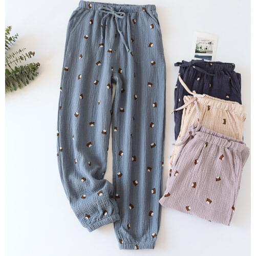 Couple Pajamas Summer Cotton Gauze Shorts Japanese Simple Elastic Waist Casual Sleepwear Large Size Men And Women Home Pants