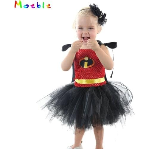 Red Black Incredible Girls Tutu Dress Girls Superhero Theme Birthday Party Dresses Girl Baby Halloween Cosplay Costume for Kids