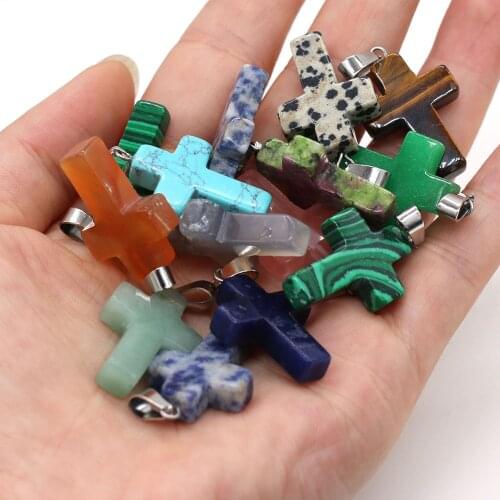 5Pcs Natural Stone Pendant Cross Shaped Semi-precious Exquisite Charms For Jewelry Making DIY Necklace Bracelet Anklet Accessory
