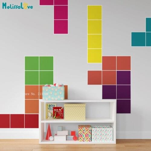 Custom Color Simple Square Game Sticker Home Kids Playroom Decor Tetris Removable DIY Murals YT5441