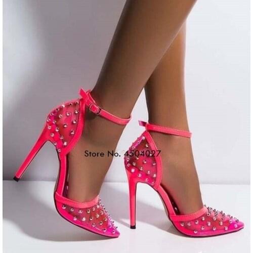 Transparent Clear PVC Rivets High Heel Shoes Women Studded Wedding Shoes Pointed Toe Pumps