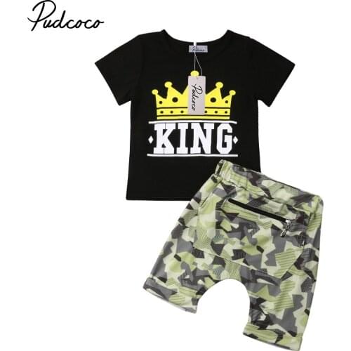 Pudcoco Toddler Baby Kid Boys Summer Clothes Causal Cotton KING Tops T-shirt Camo Pants Outfits Set Clothes1-6Y