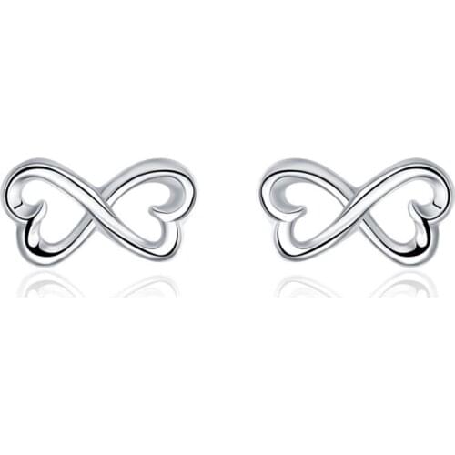925 Silver colorInfinity Earrings Studs Cute Simple August Infinite Stud Earrings Lucky Number Figure 8 Eight Stud Earring