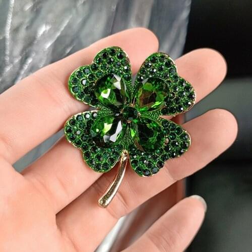 Creative light luxury high-end four-leaf clover brooch hot sale new product copper inlaid zircon brooch plant brooch pin jewelry