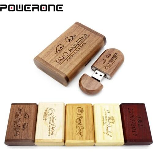 POWERONE Usb Flash Pen Drive Usb2.0 Wooden Usb Box 4gb 8gb 16gb 32gb 64gb Free Custom Logo Data Storage Photography Wedding Gift