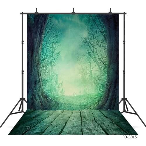 Forest Fog Wooden Floor Photography Backdrop for Halloween Vinyl Cloth Background for Children Baby Photoshoot Photo Studio