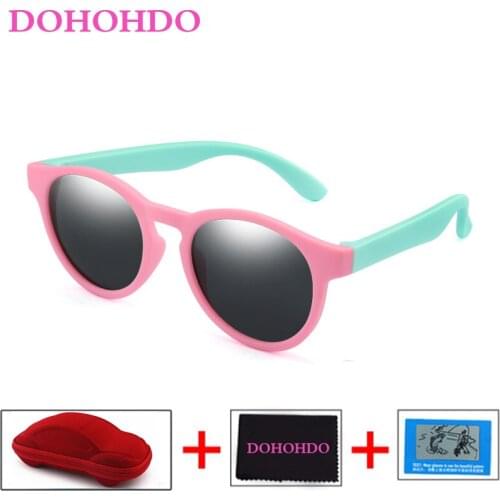 DOHOHDO Kids Sunglasses Children Round Polarized TR90 Sun Glasses Girls Boys Colorful Silicone UV400 Baby Gafas With Car Case