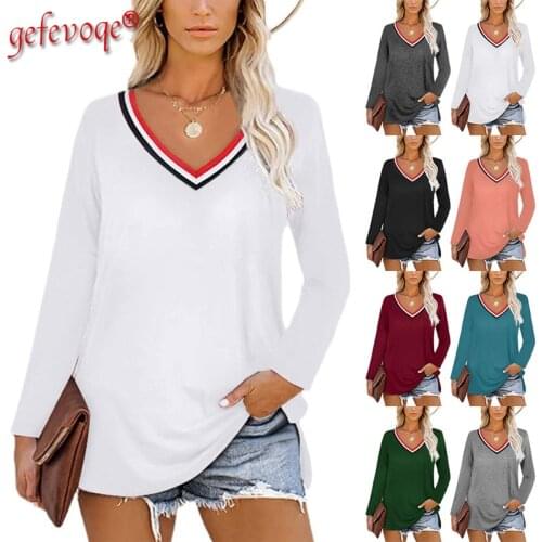 Womens Clothing Solid Color V-neck Slim T Shirts Harajuku Aesthetic Vintage Tops Streetwear Oversize 90s White Tee Shirt Femme