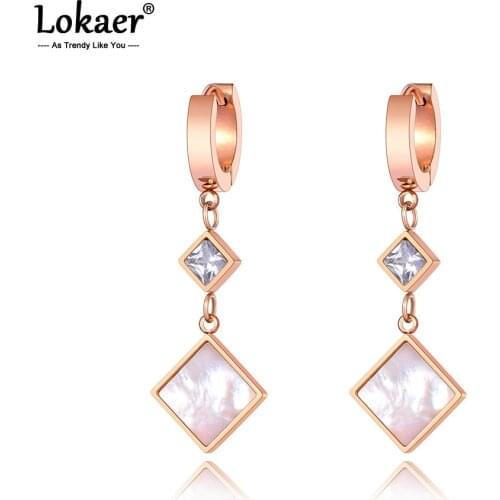 Lokaer Trendy CZ Crystal Square Titanium Stainless Steel Acrylic Hoop Earrings Bohemia High Quality Jewelry For Women E20305