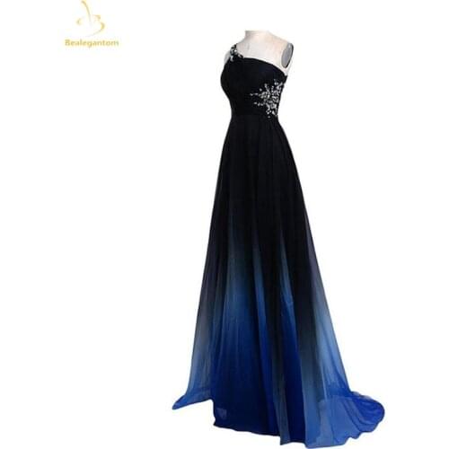 Bealegantom Elegant Gradient Chiffon Evening Dresses 2021 With Sequin Beaded Long Ombre Formal Prom Party Gown For Women QA1583