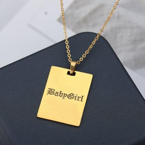 Vintage Square BabyGirl Necklaces For Women Couple Chain Necklace Old English Pendant Stainless Steel Jewelry Gifts 2021 New