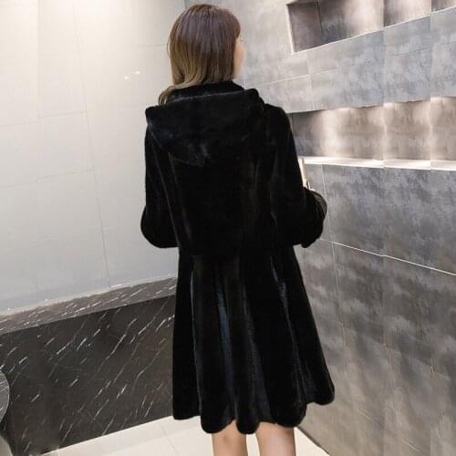 Real Mink fur coat Jackets Women Winter Black Thick warm Long Hooded Natural Genuine mink fur coats Female
