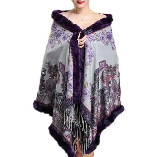 100% Pure Silk Brushed Shawls Wraps Real Rex Rabbit Fur Trim Cape Poncho Winter Warm Bride Wedding Party
