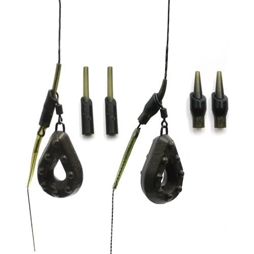 15PCS Carp Fishing Tackle Box Running Rig Rubber Chod Hair Rig Connector Dark Green Beads Terminal Fishing Accessories Tools