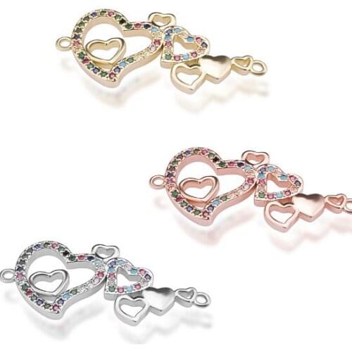 16*27mm Heart to heart crystal micro pave cz zircon cubic zirconia beads DIY necklace bracelet connectors accessories uvh45