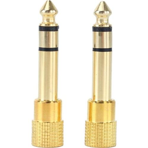2x Headphone Adapter Gold Tone 3.5mm Socket to 6.35mm Jack Plug Audio Convertor New Arrival