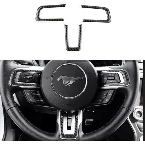 Carbon Fiber Steering Wheel 3D Sticker Cover Trim Button Control Panel Decorative Compatible for Ford Mustang 2016-2020