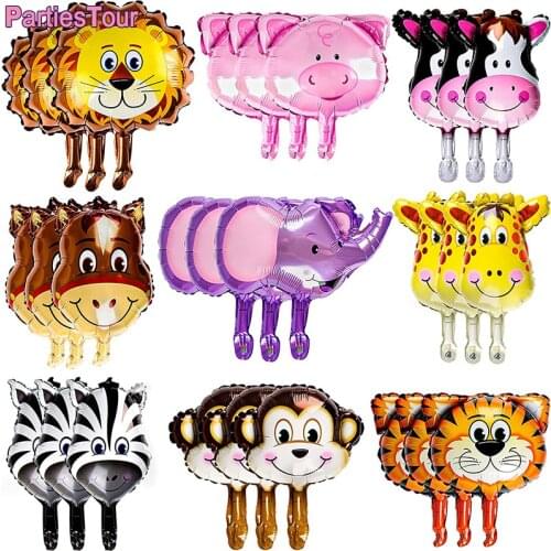 8Pcs Mini Animal Balloons Jungle Safari Animal Head Balloons for Jungle Farm Themed Birthday Party Baby Shower Decoration Globo